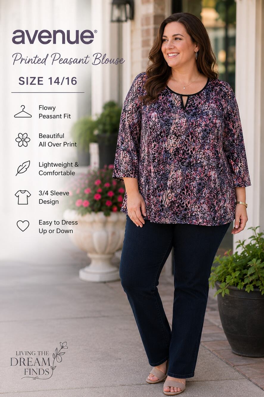 Avenue Women's Plus Size XL Pr Pe Blouse Purple Pink Black 3/4 Sleeve Plus